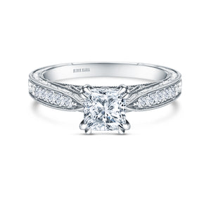 Hand Engraved Vintage Inspired Diamond Solitaire Engagement Ring