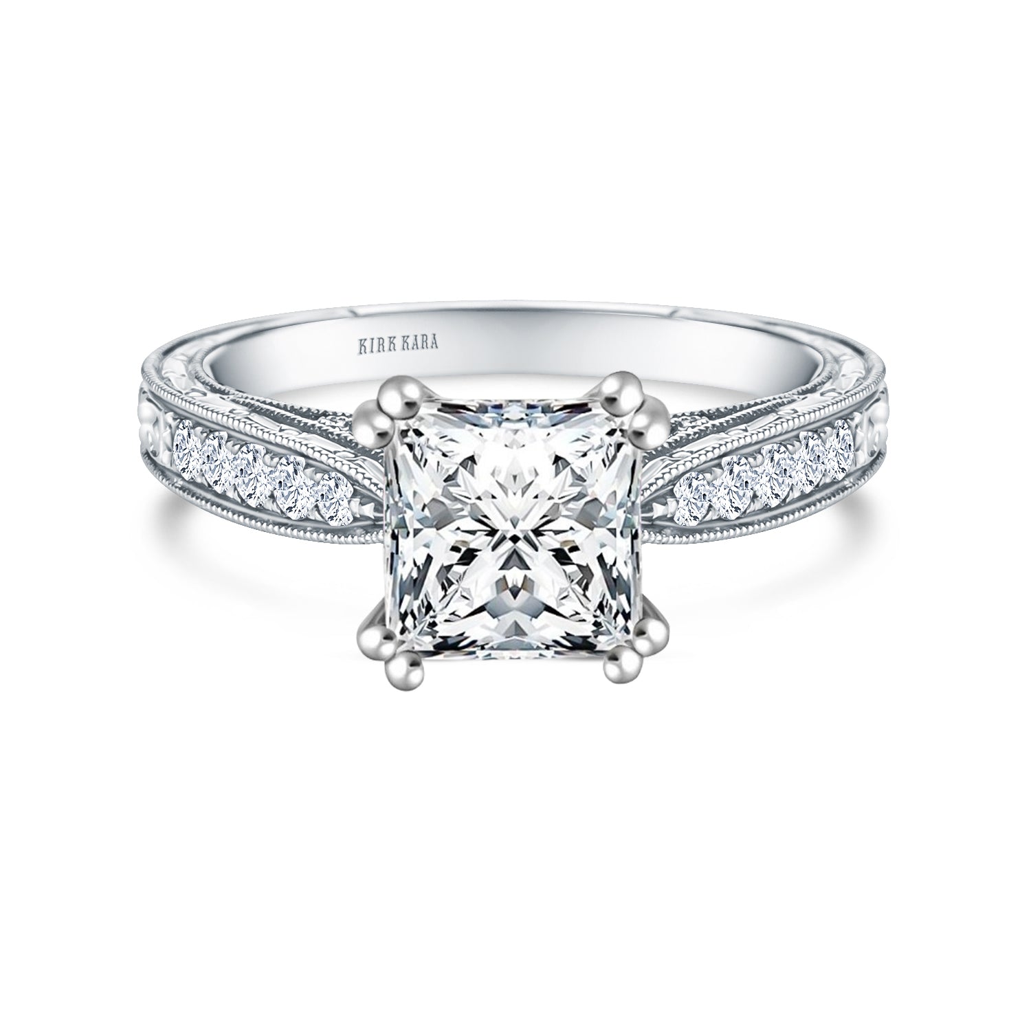 Hand Engraved Vintage Inspired Diamond Solitaire Engagement Ring
