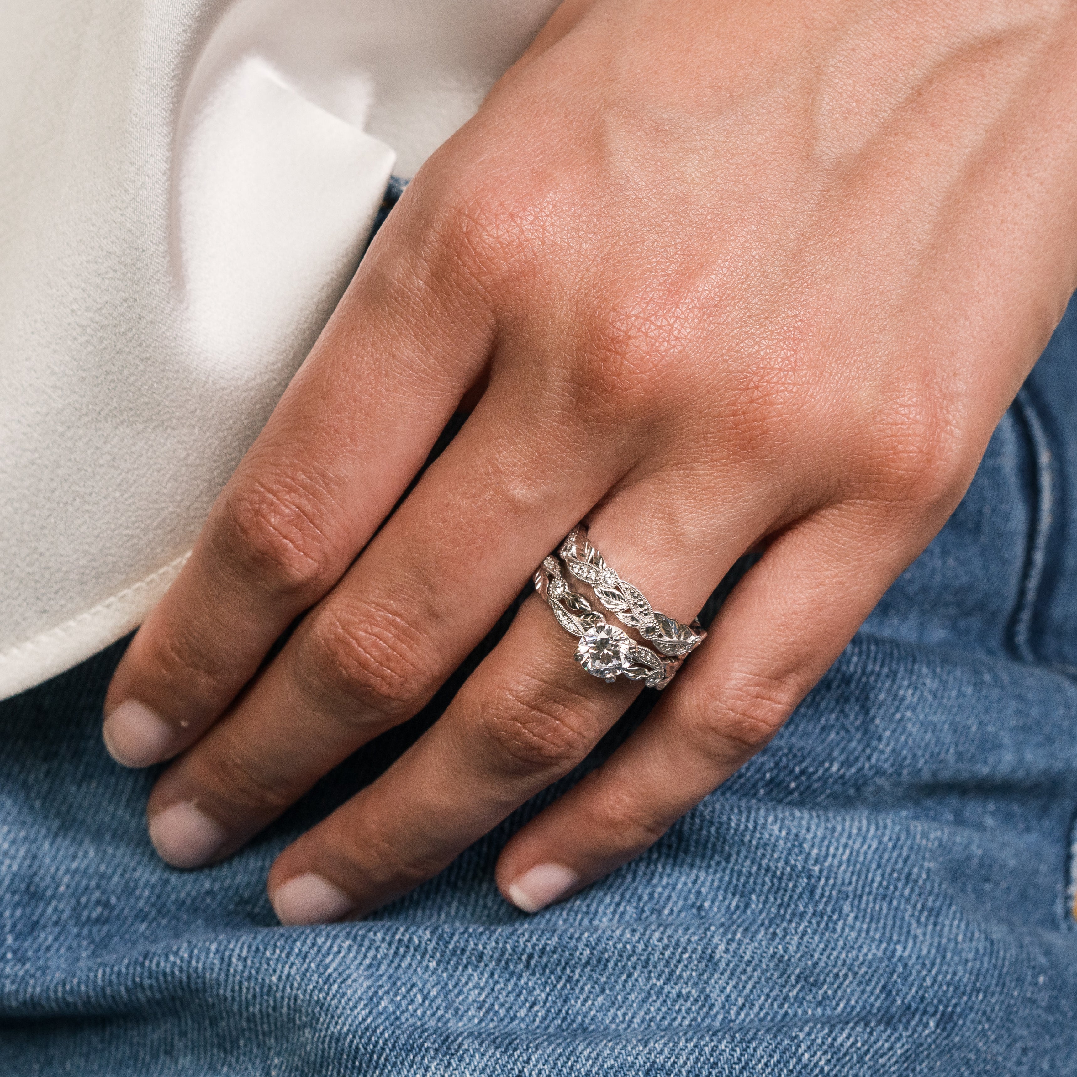 Floral Leaf Engraved Diamond Engagement Ring – Kirk Kara