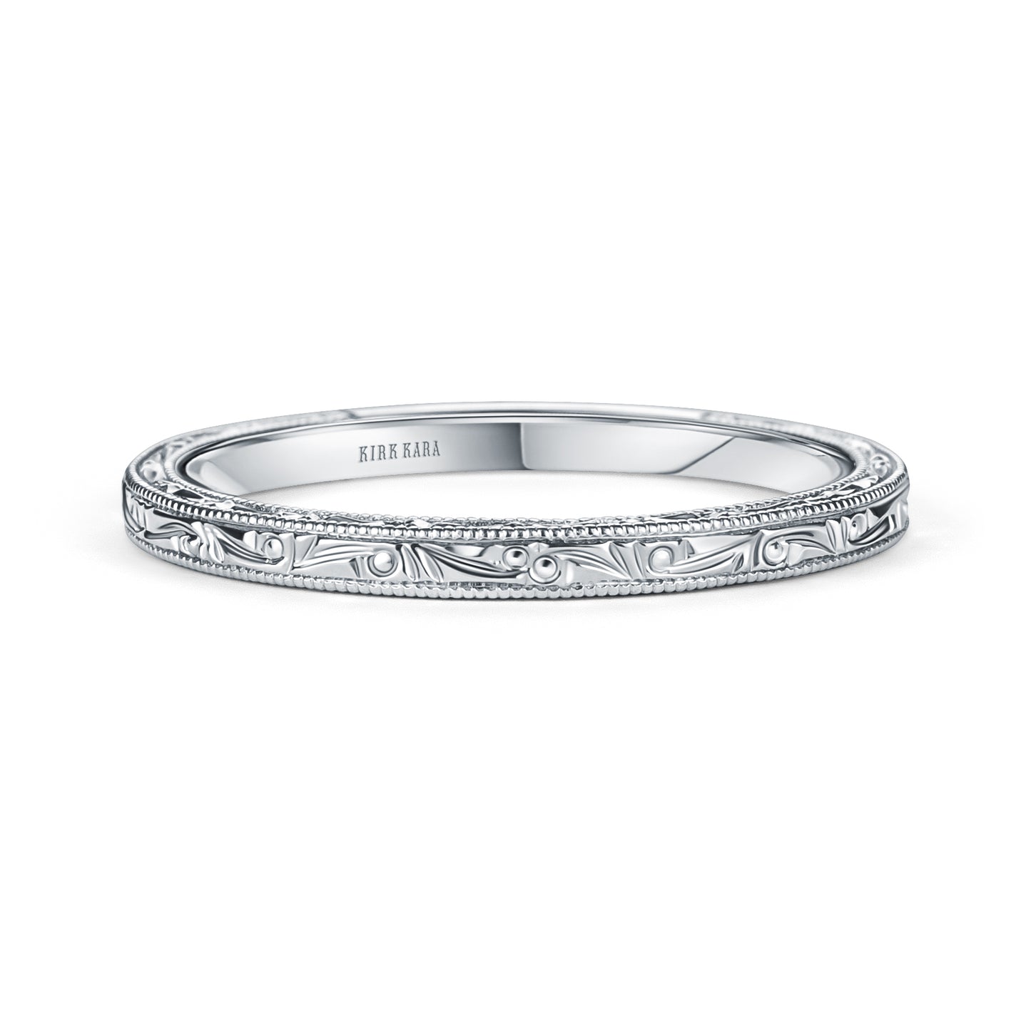 Thin Scroll Engraved Milgrain Wedding Band