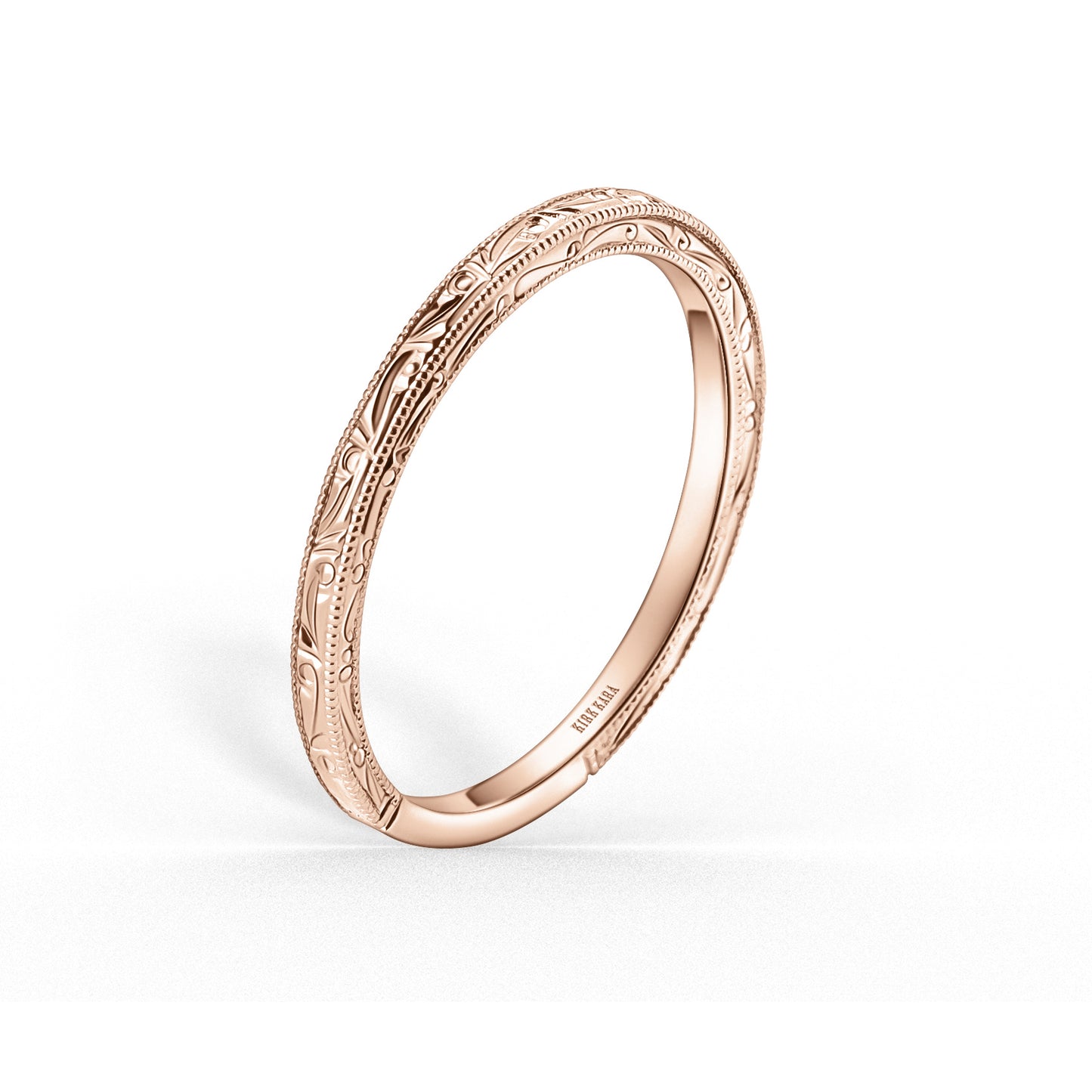 Thin Scroll Engraved Milgrain Wedding Band