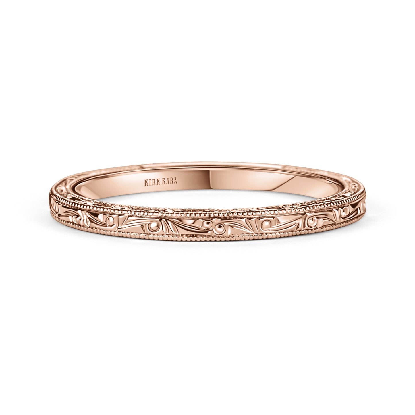 Thin Scroll Engraved Milgrain Wedding Band