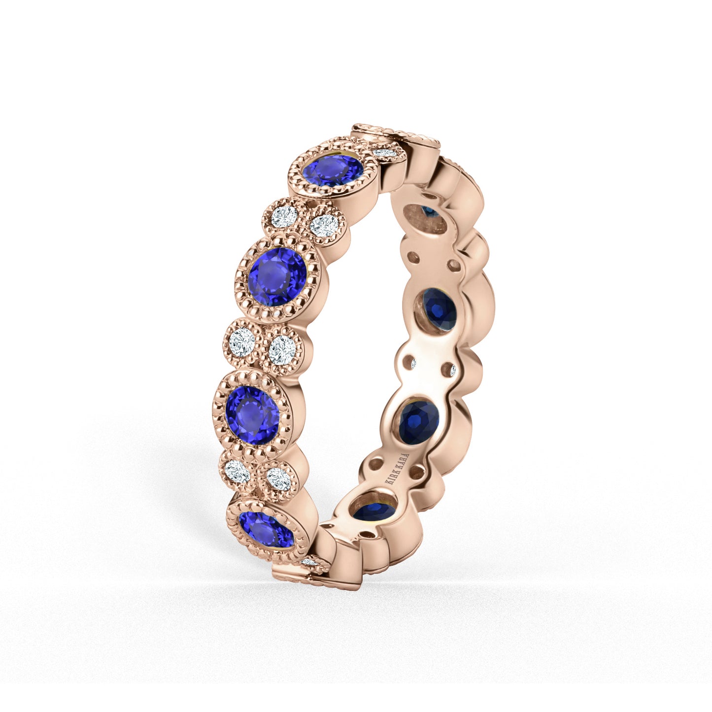 Round Diamond Milgrain Sapphire and DIamond Eternity Wedding Band