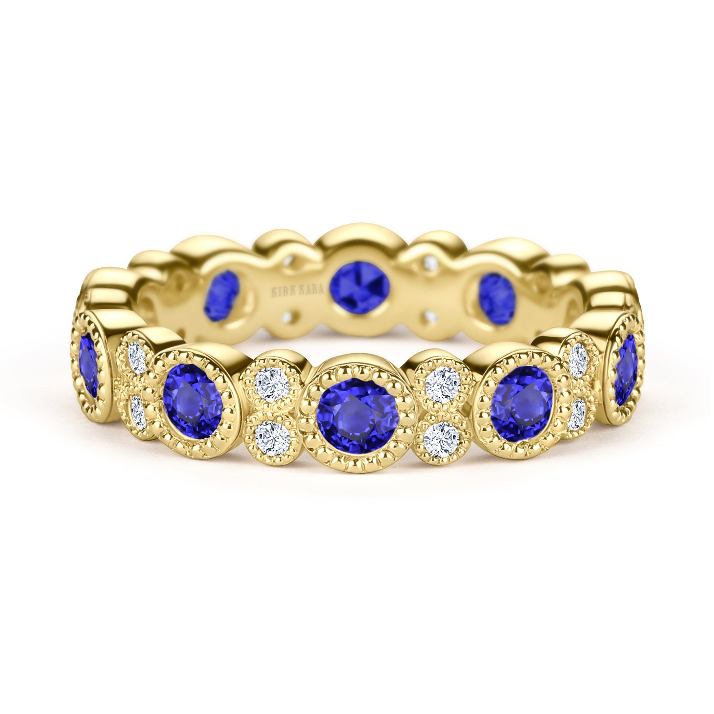 Round Diamond Milgrain Sapphire and DIamond Eternity Wedding Band