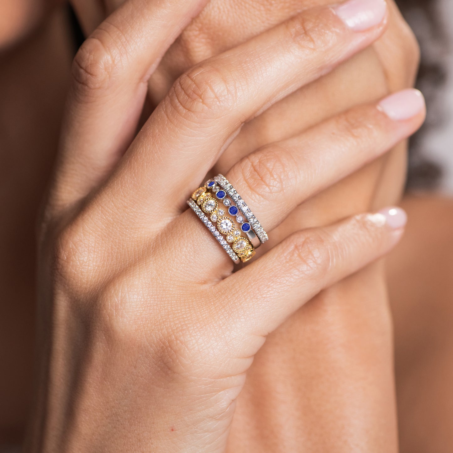 Boho Bubble Milgrain Sapphire & Diamond Wedding Band