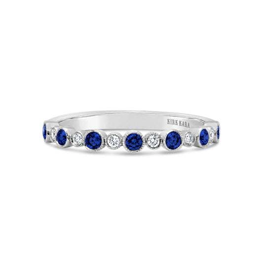 Boho Bubble Milgrain Sapphire & Diamond Wedding Band