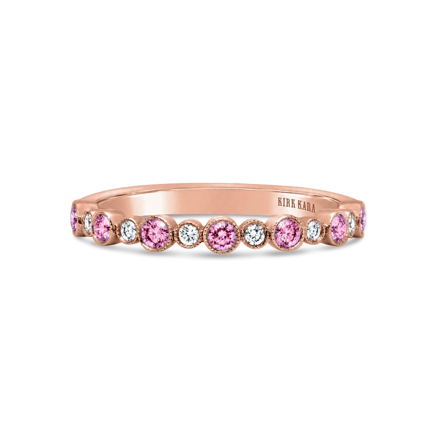 Boho Bubble Milgrain Pink Sapphire & Diamond Wedding Band