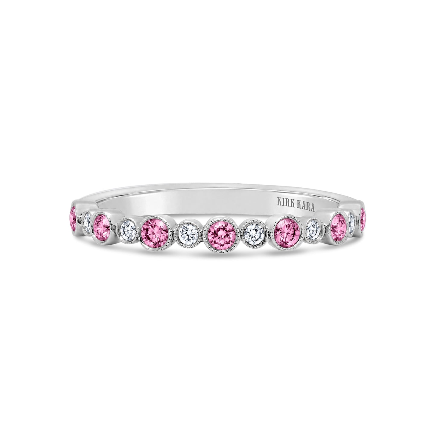 Boho Bubble Milgrain Pink Sapphire & Diamond Wedding Band