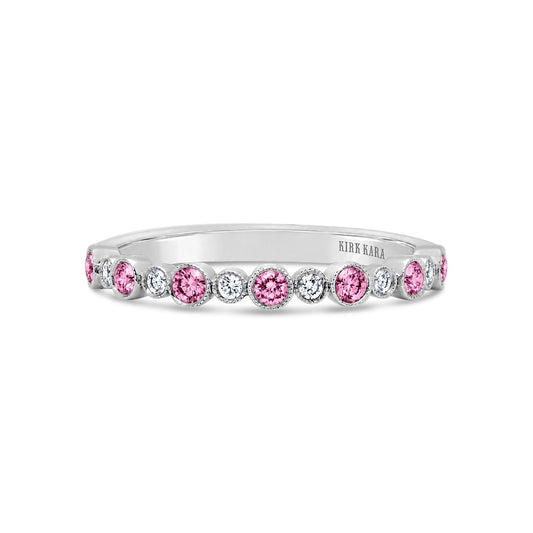 Boho Bubble Milgrain Pink Sapphire & Diamond Wedding Band
