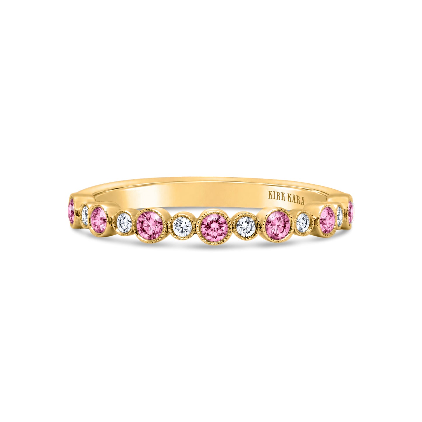 Boho Bubble Milgrain Pink Sapphire & Diamond Wedding Band