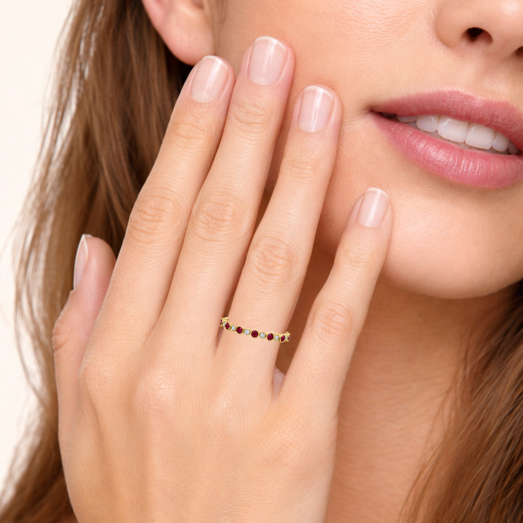 Boho Bubble Milgrain Ruby & Diamond Wedding Band