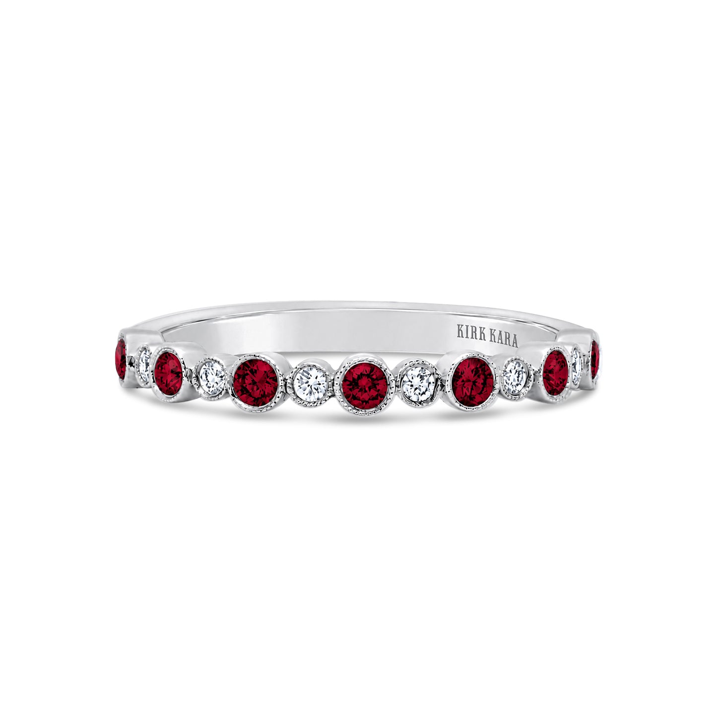 Boho Bubble Milgrain Ruby & Diamond Wedding Band