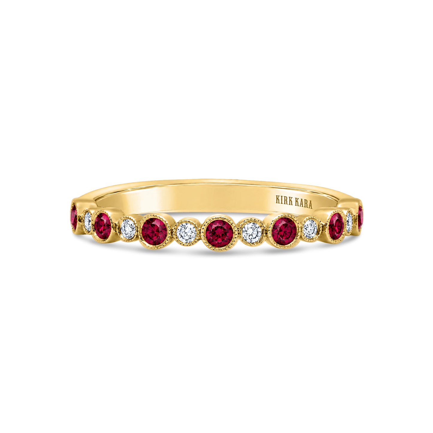 Boho Bubble Milgrain Ruby & Diamond Wedding Band