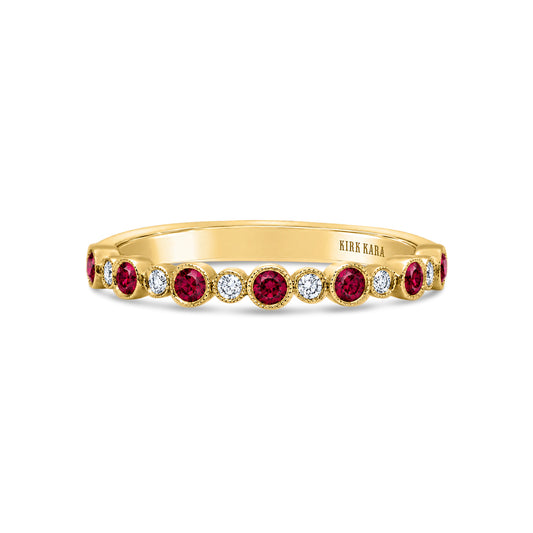 Boho Bubble Milgrain Ruby & Diamond Wedding Band