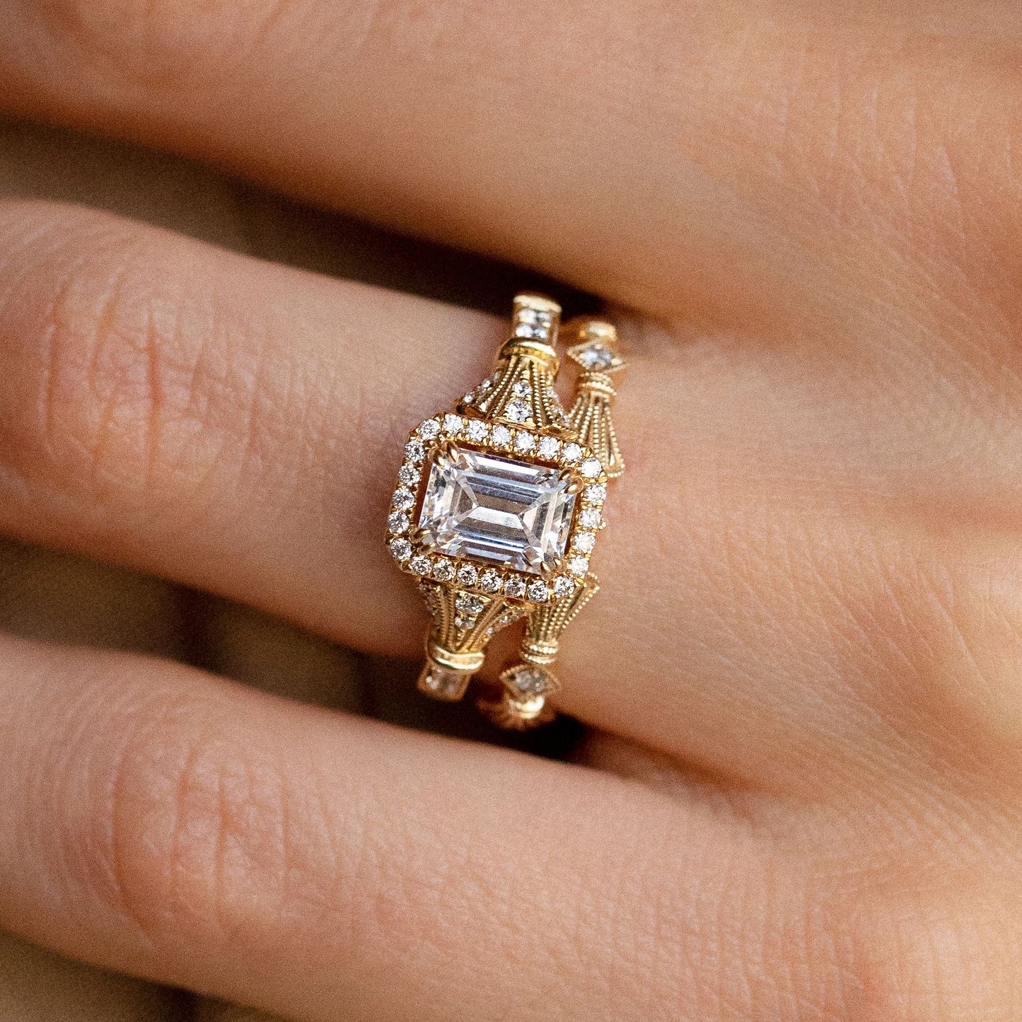 Three Leaf Diamond Accent Wedding Band