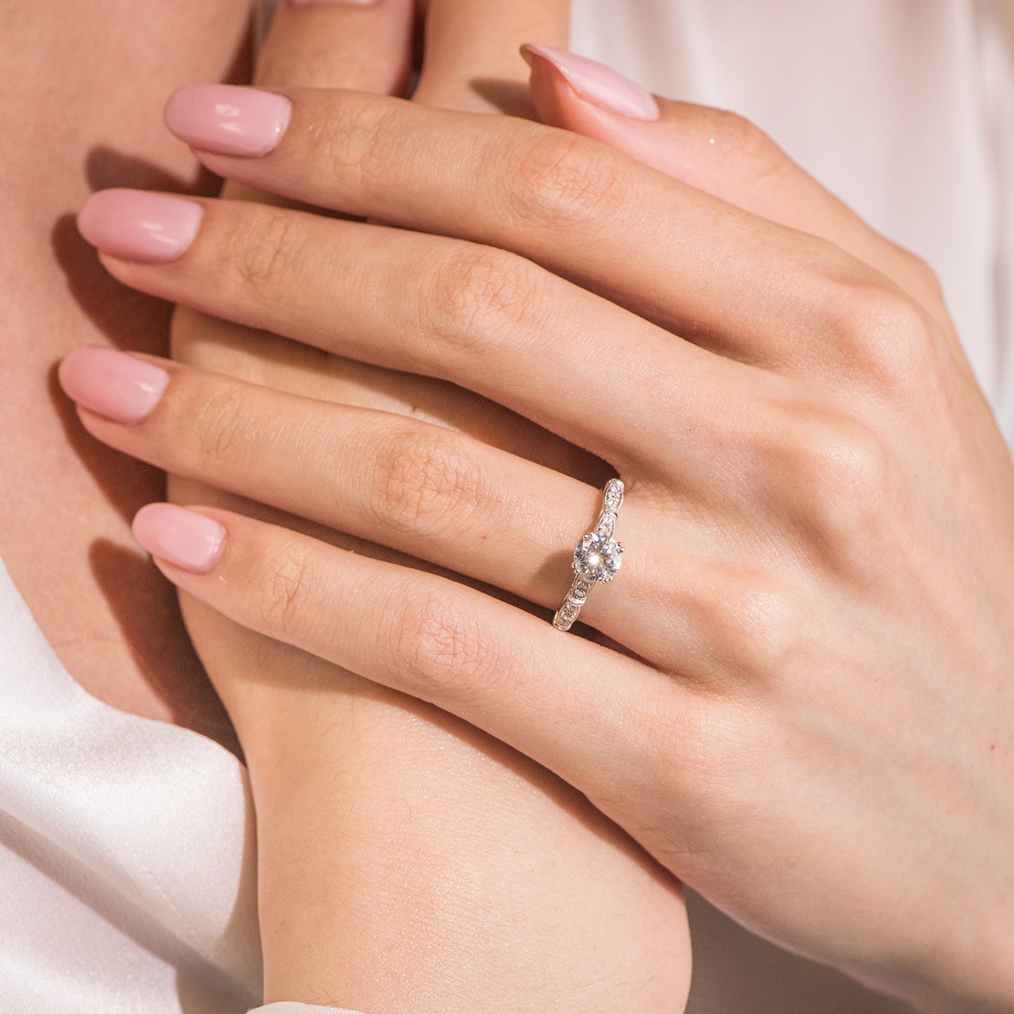 Traditional Pavé Cathedral Diamond Engagement Ring