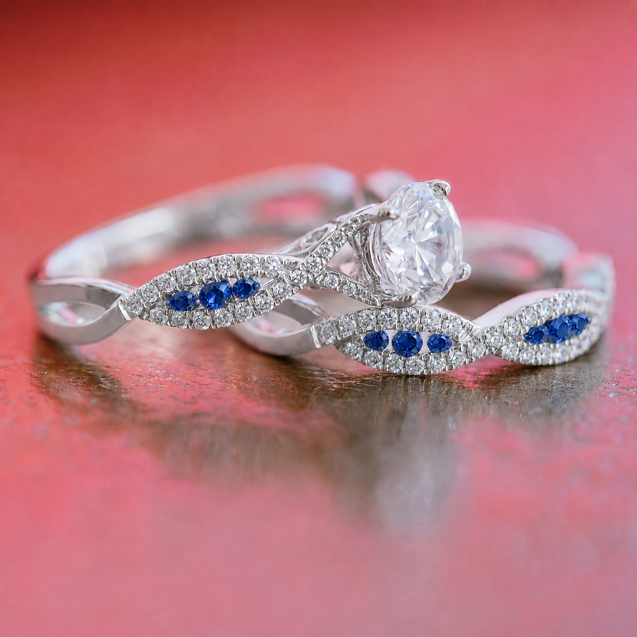 Channel Twist Blue Sapphire Engagement Ring