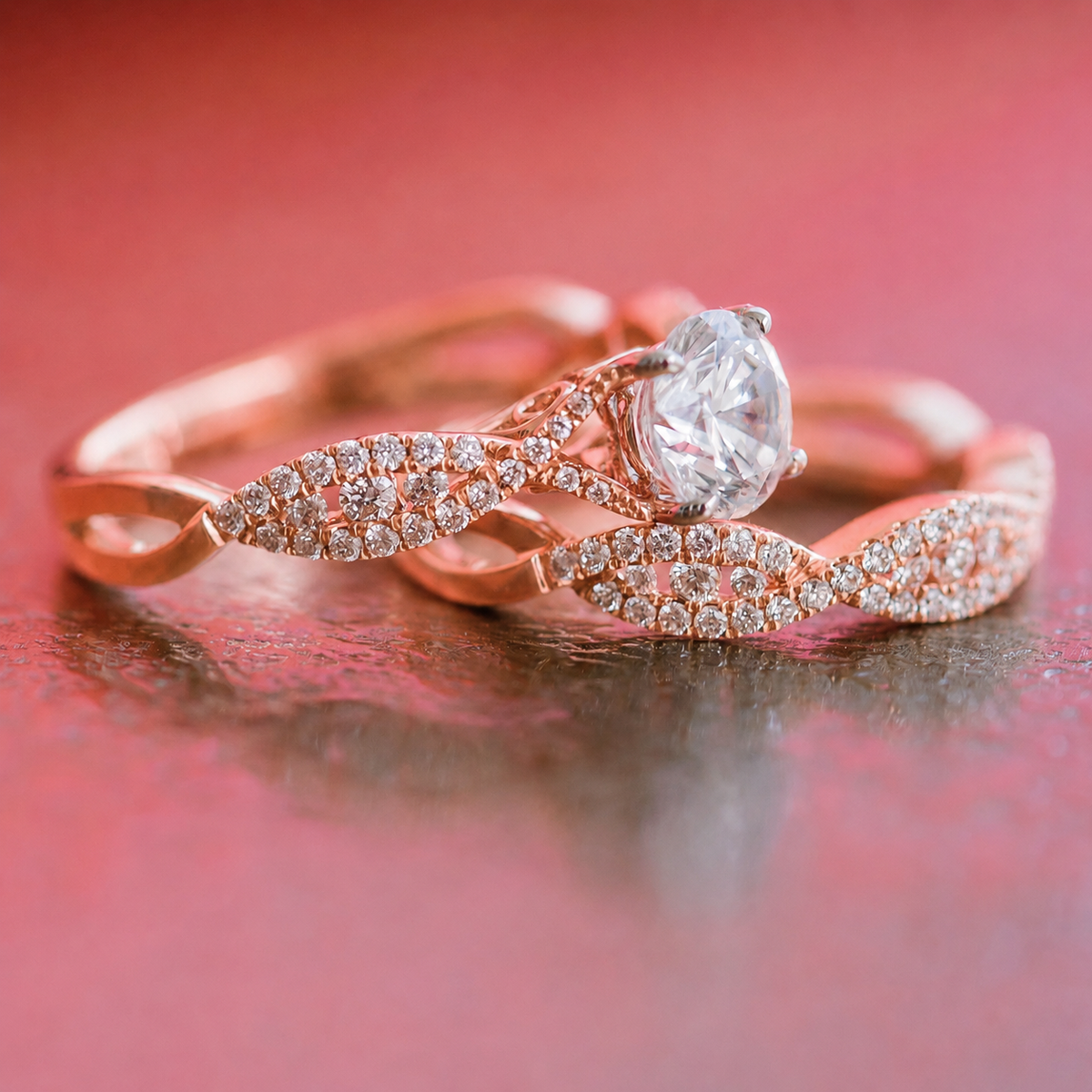 Ribbon Twist Micropavé Diamond Engagement Ring