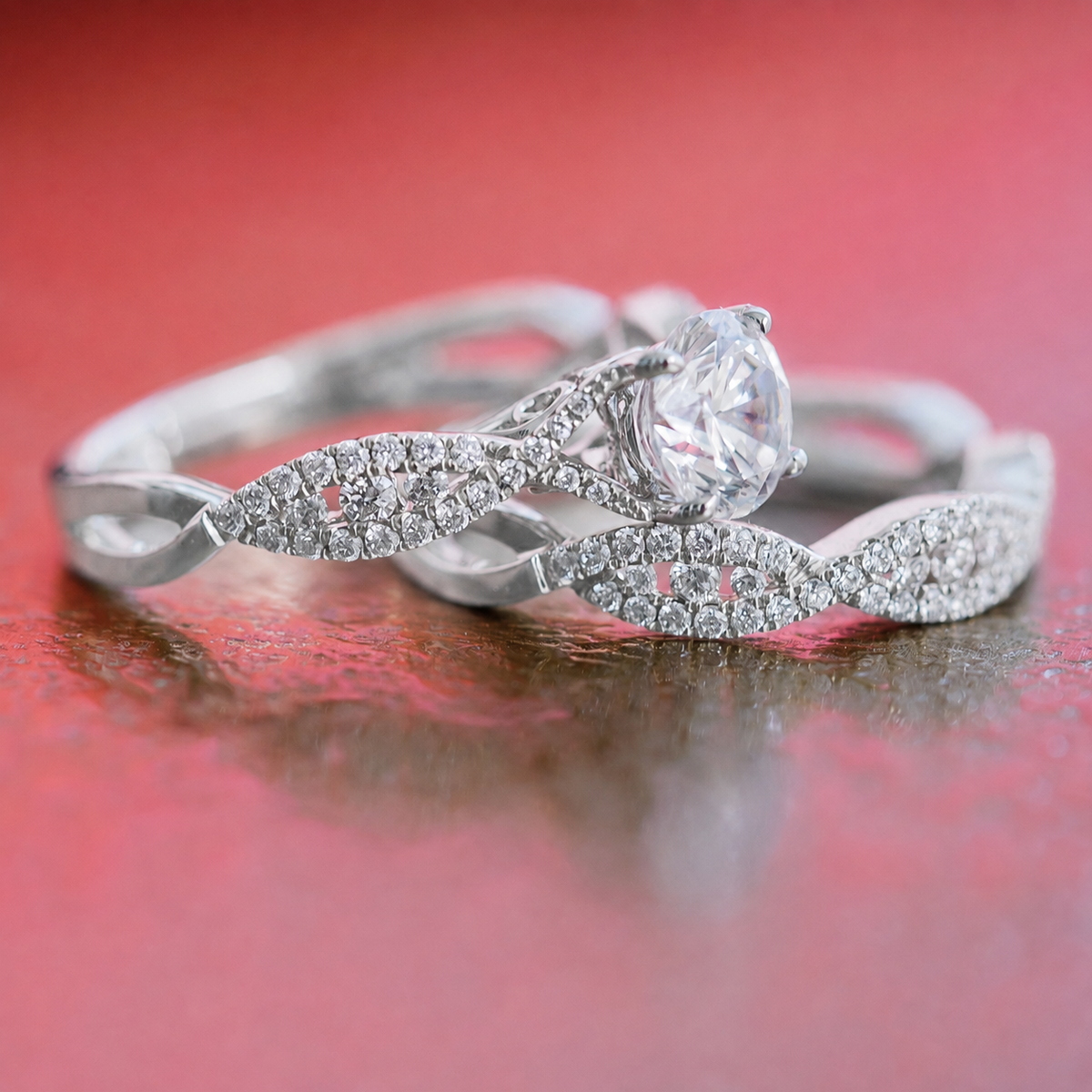 Ribbon Twist Micropavé Diamond Engagement Ring