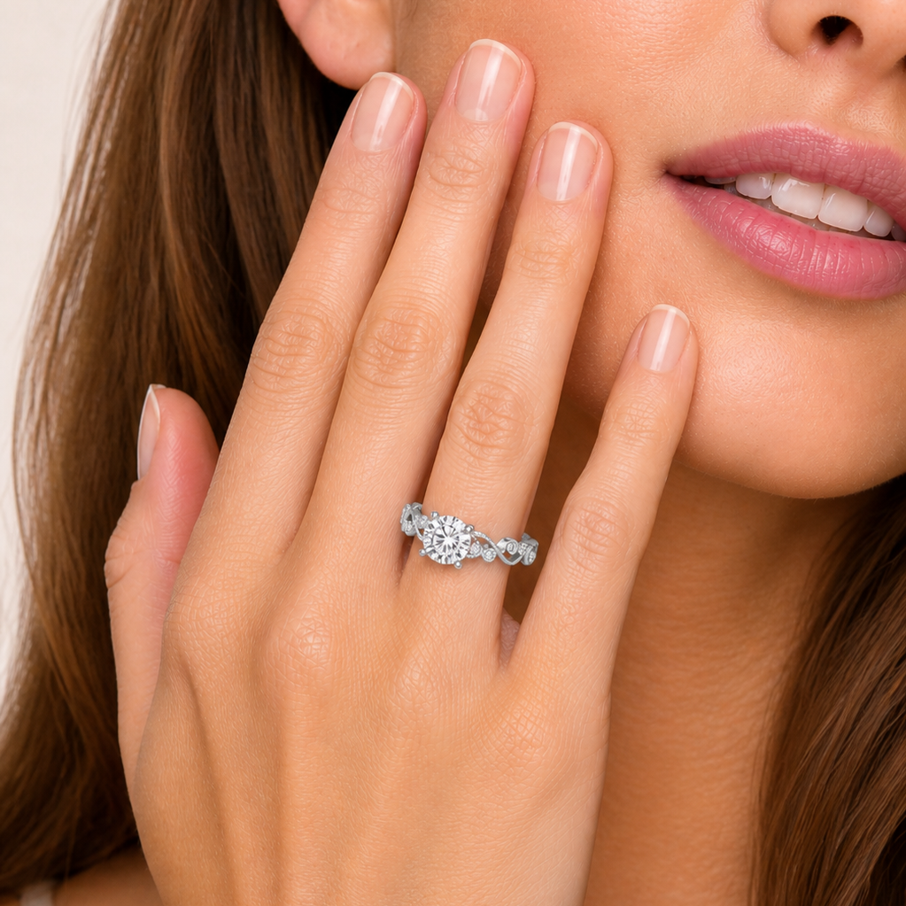 Lace Milgrain Cathedral Solitaire Diamond Engagement Ring