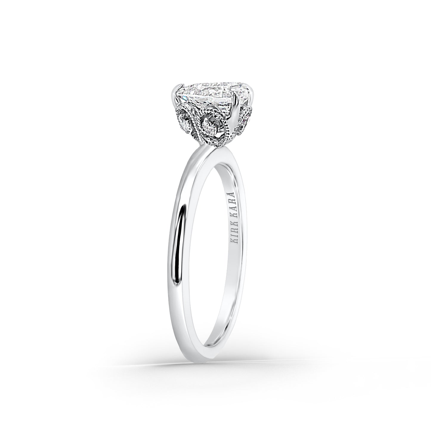 14K White Gold Milgrain Diamond Basket Engagement Ring