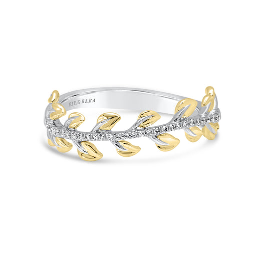 Two Tone Leaf Design Diamond Wedding Band