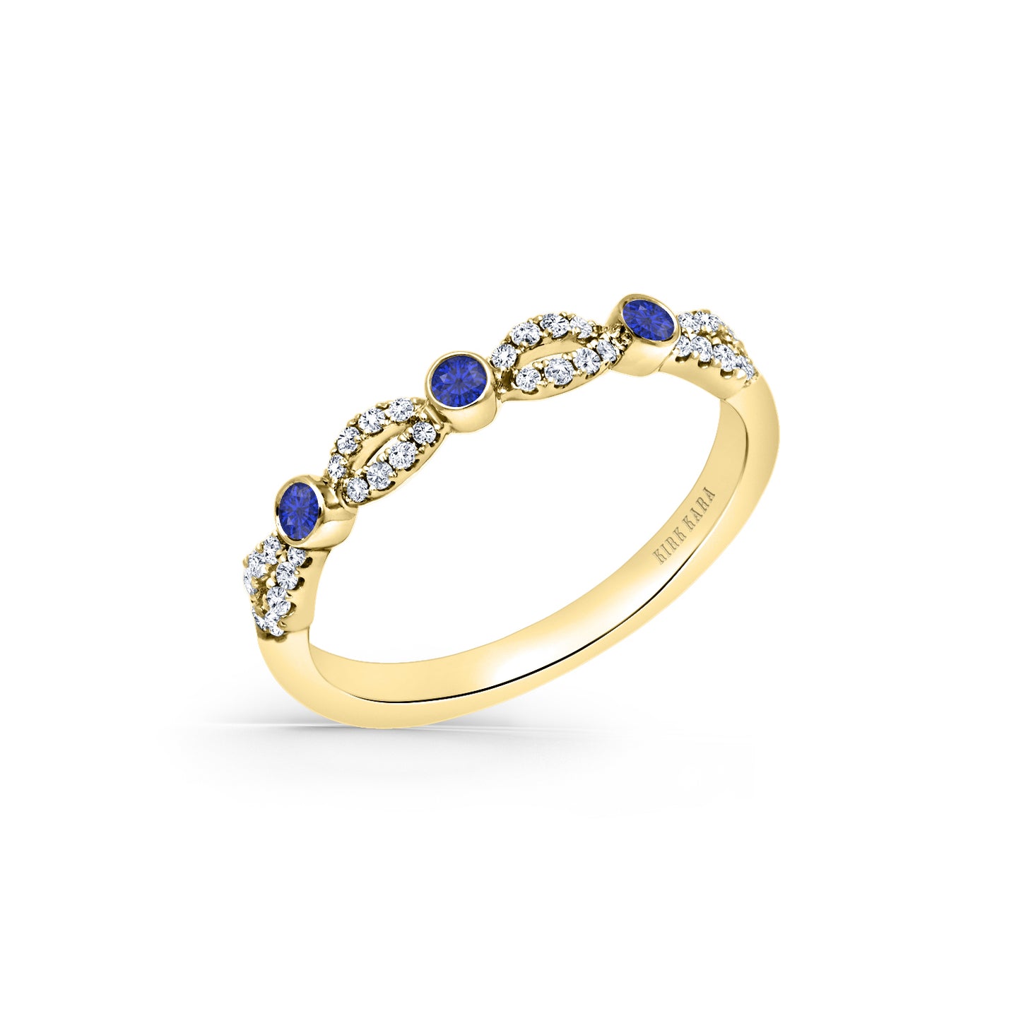 Deco Bezel Accent Blue Sapphire Wedding Band