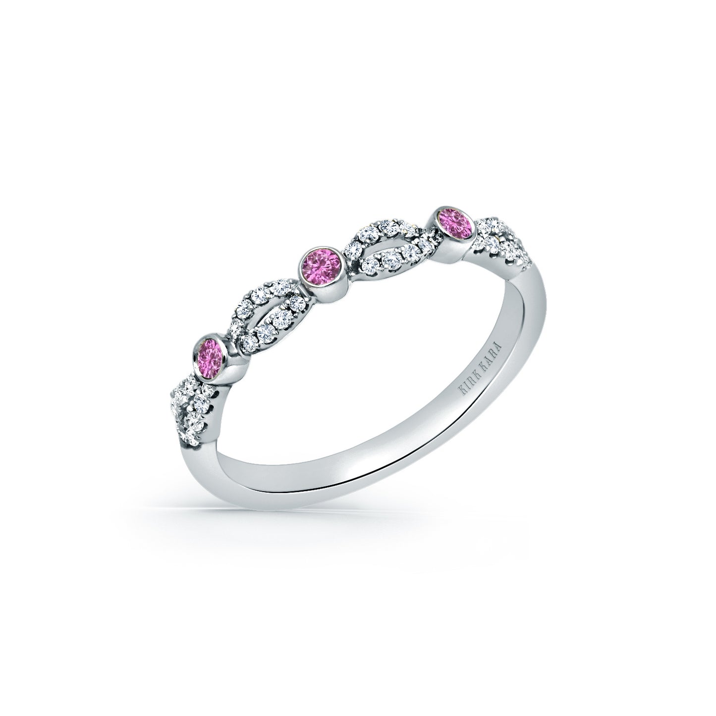 Deco Bezel Accent Pink Sapphire Wedding Band