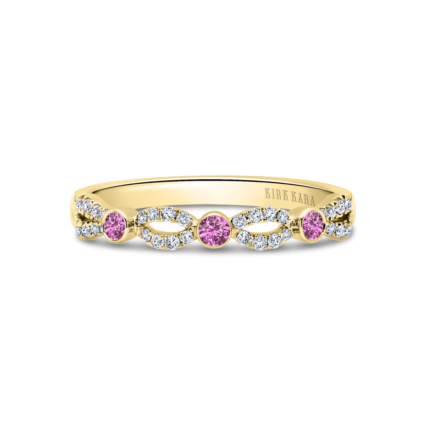 Deco Bezel Accent Pink Sapphire Wedding Band