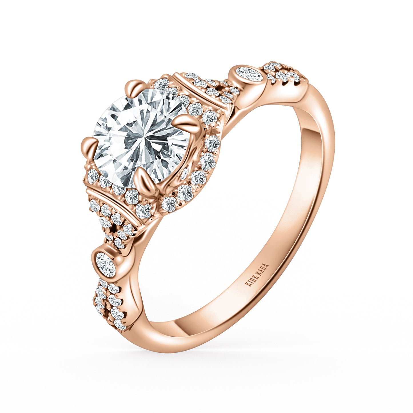 Deco Bezel Accent Halo Diamond Engagement Ring