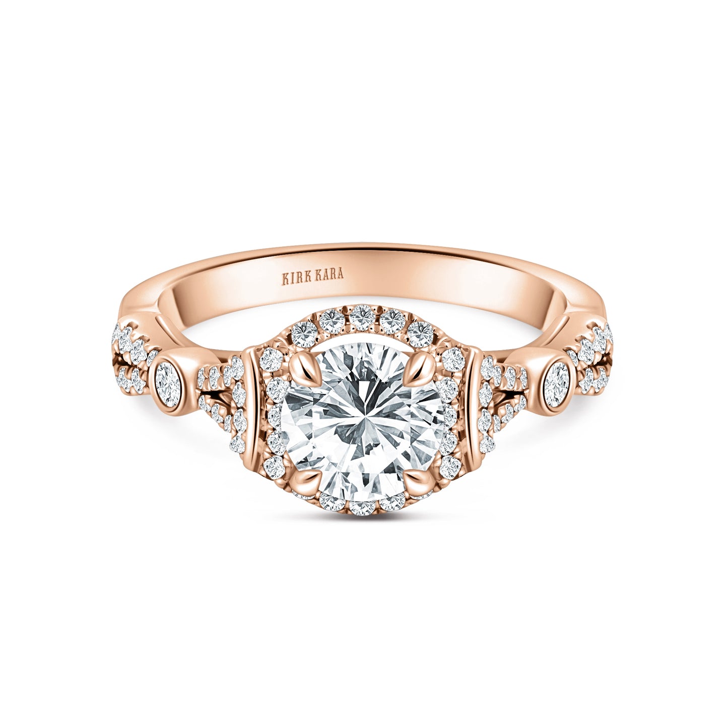 Deco Bezel Accent Halo Diamond Engagement Ring