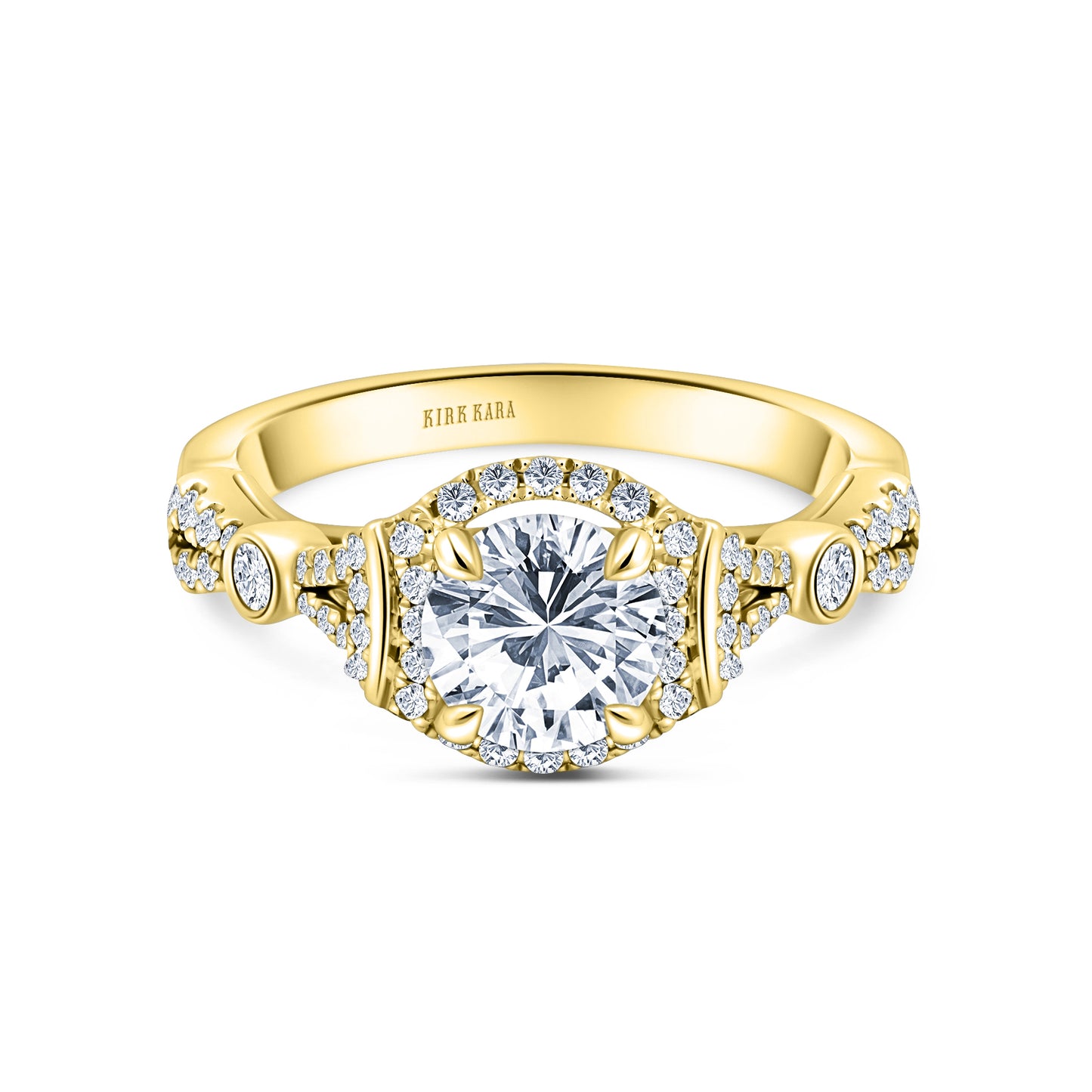 Deco Bezel Accent Halo Diamond Engagement Ring