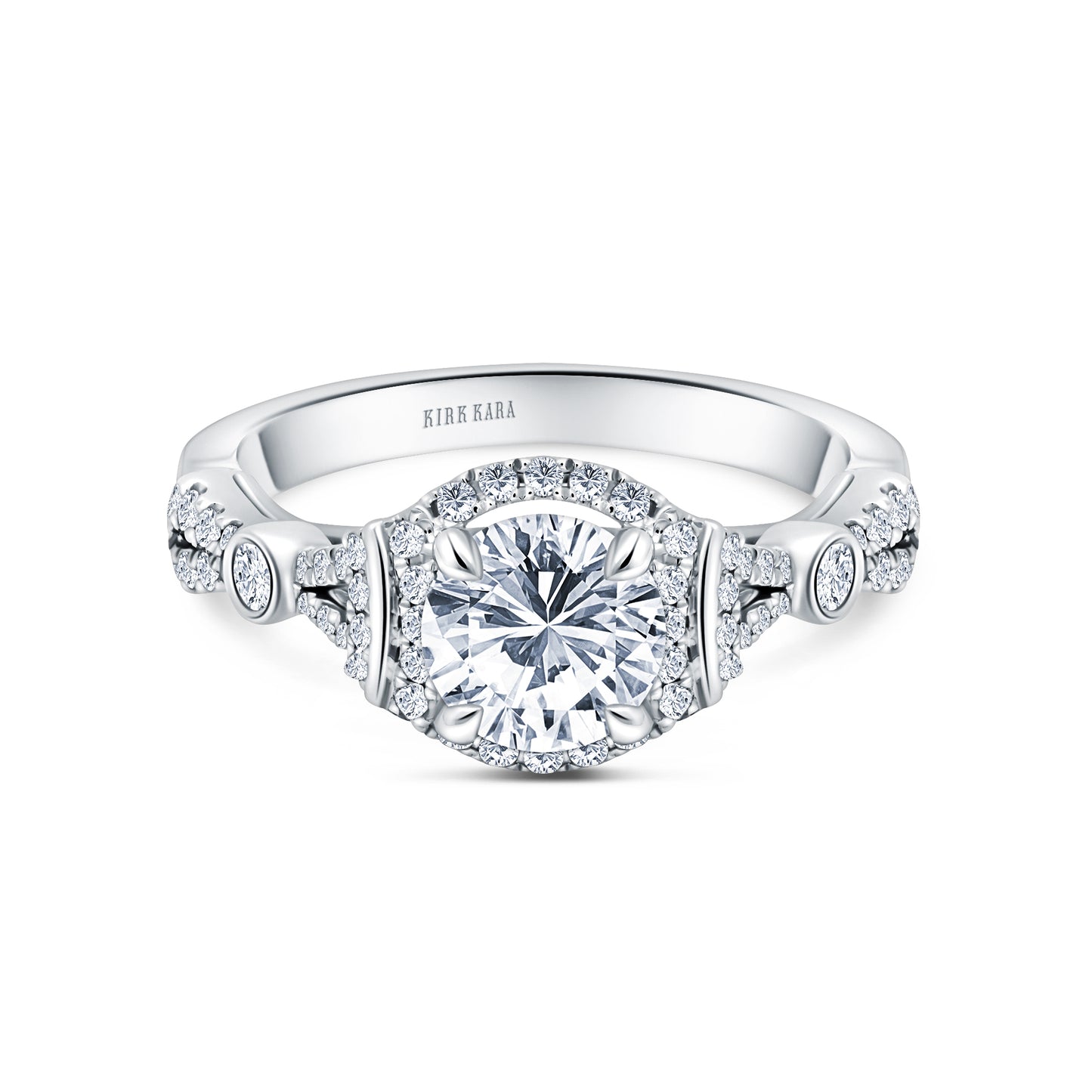 Deco Bezel Accent Halo Diamond Engagement Ring