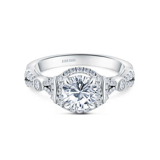 Deco Bezel Accent Halo Diamond Engagement Ring