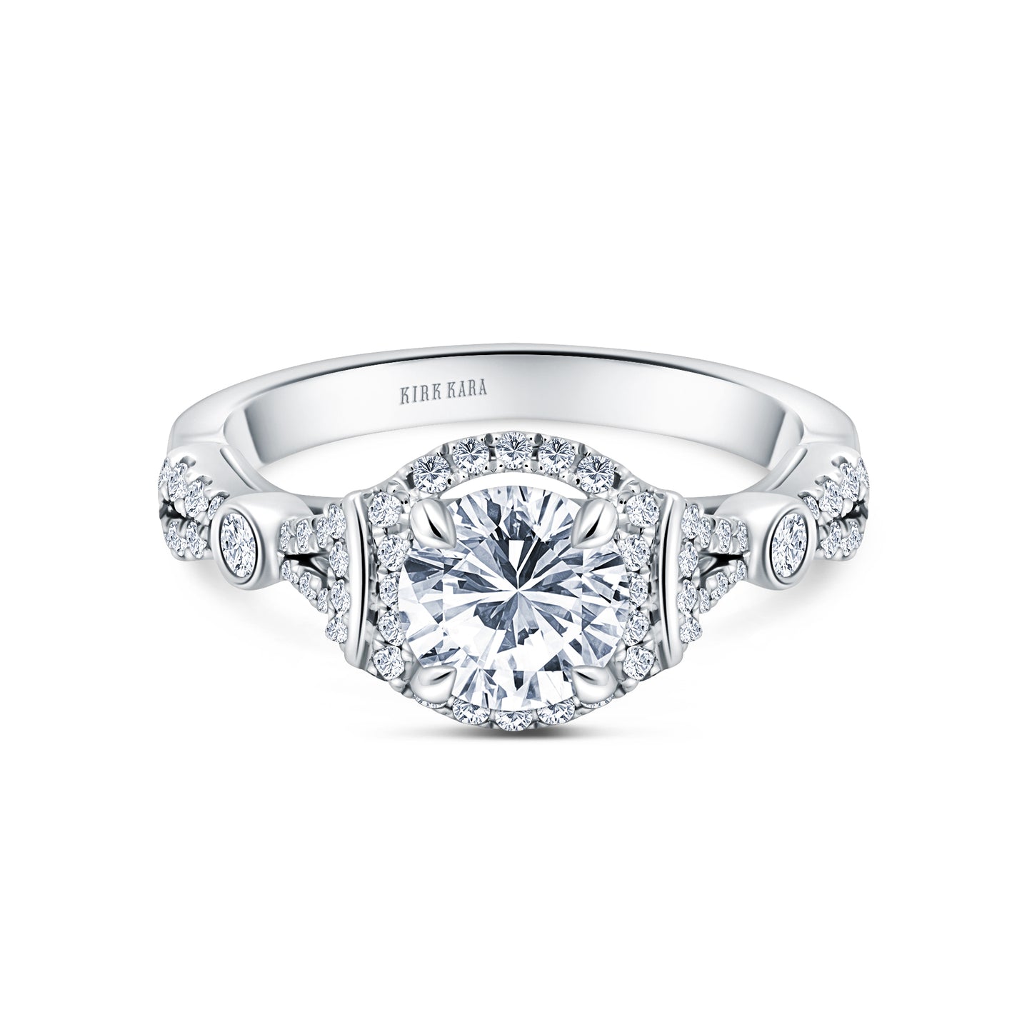 Deco Bezel Accent Halo Diamond Engagement Ring