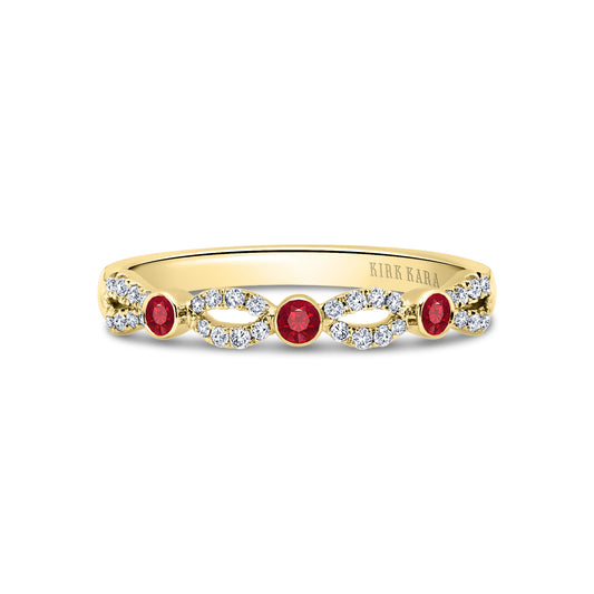 Deco Bezel Accent Ruby Wedding Band