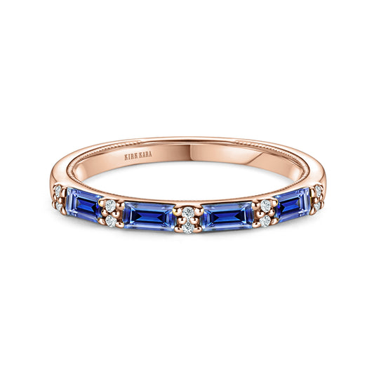 Rose Blue Sapphire Baguette Diamond Wedding Band