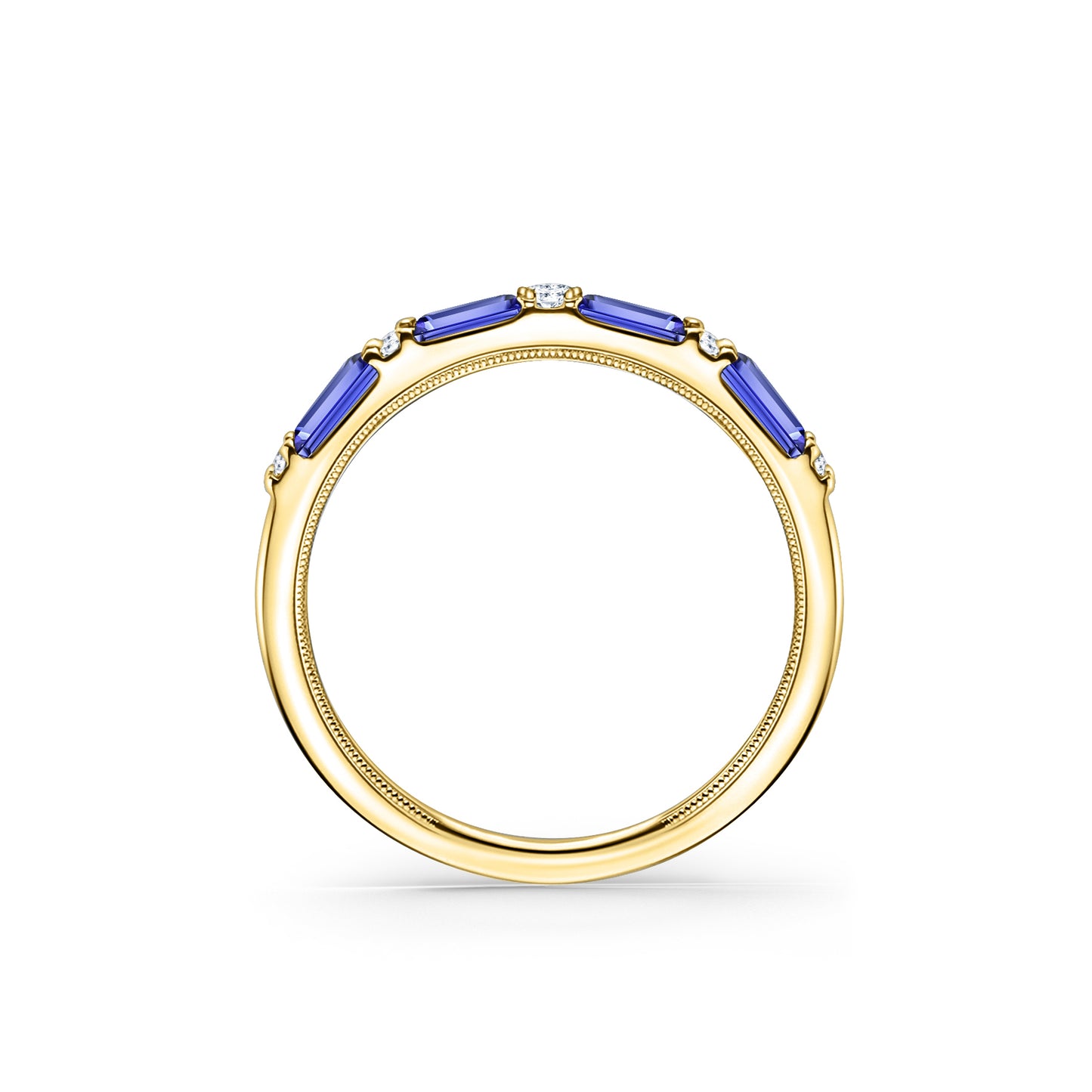 Blue Sapphire Baguette Diamond Wedding Band