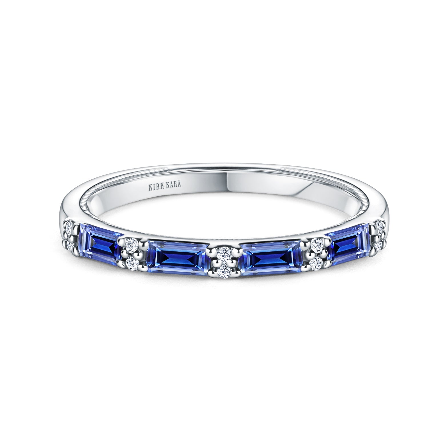 1/2 Carat Blue Sapphire & Diamond Wedding Band - 14k White Gold Eternity Stackable Ring