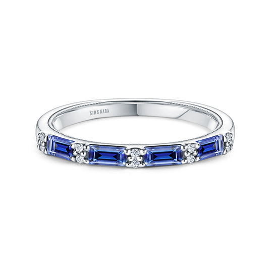 Blue Sapphire Baguette Diamond Wedding Band