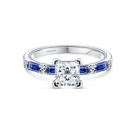 Blue Sapphire Baguette Diamond Engagement Ring