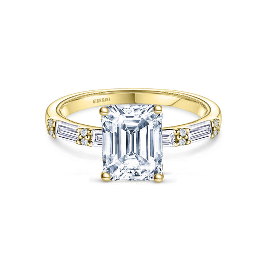 Baguette Diamond Milgrain Ring with 1 1/2ct Emerald Certified Lab Diamond Center