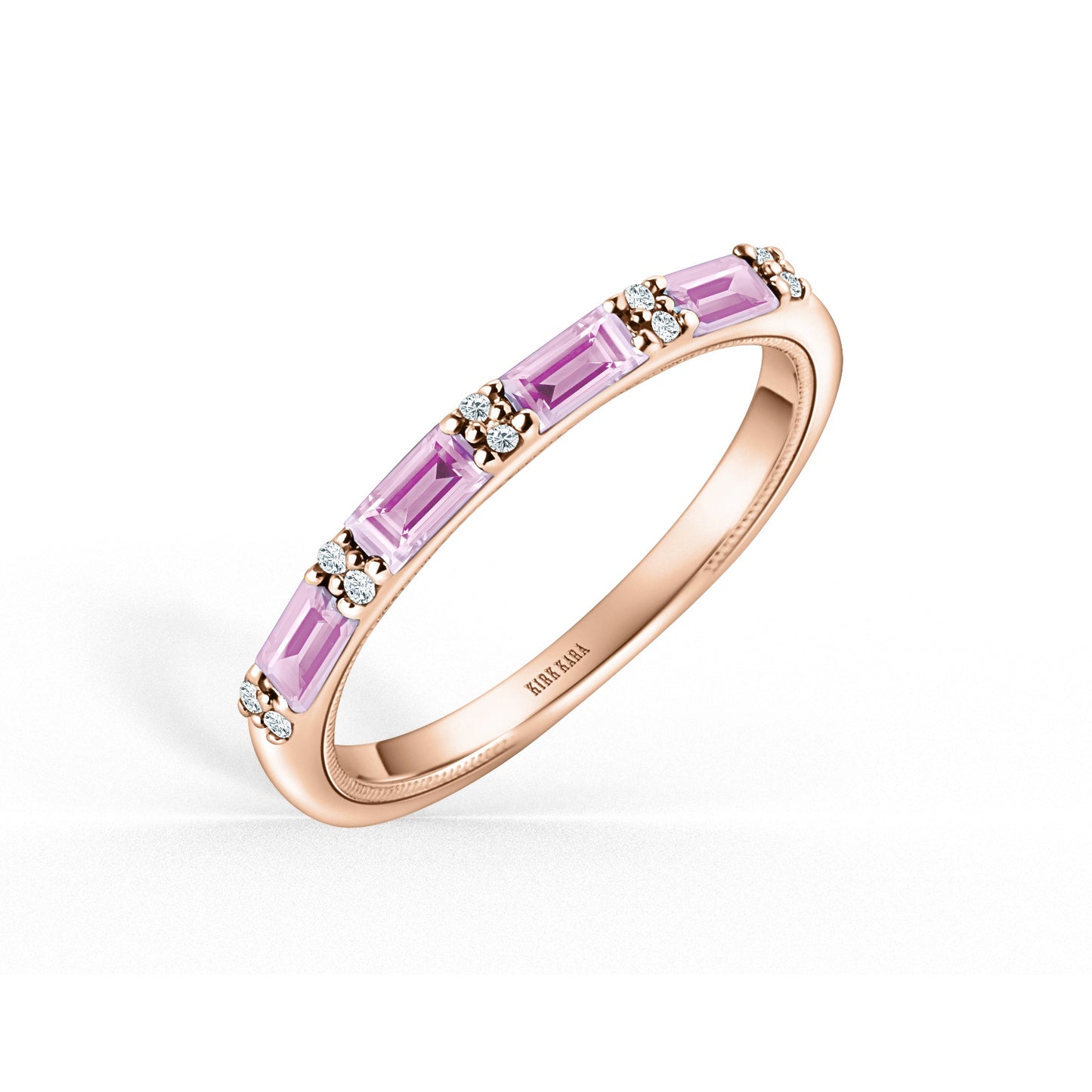 Pink Sapphire Baguette Diamond Wedding Band