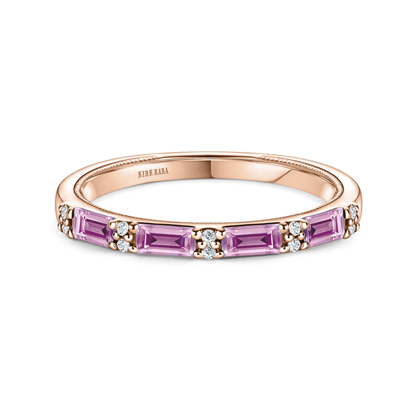 Pink Sapphire Baguette Diamond Wedding Band