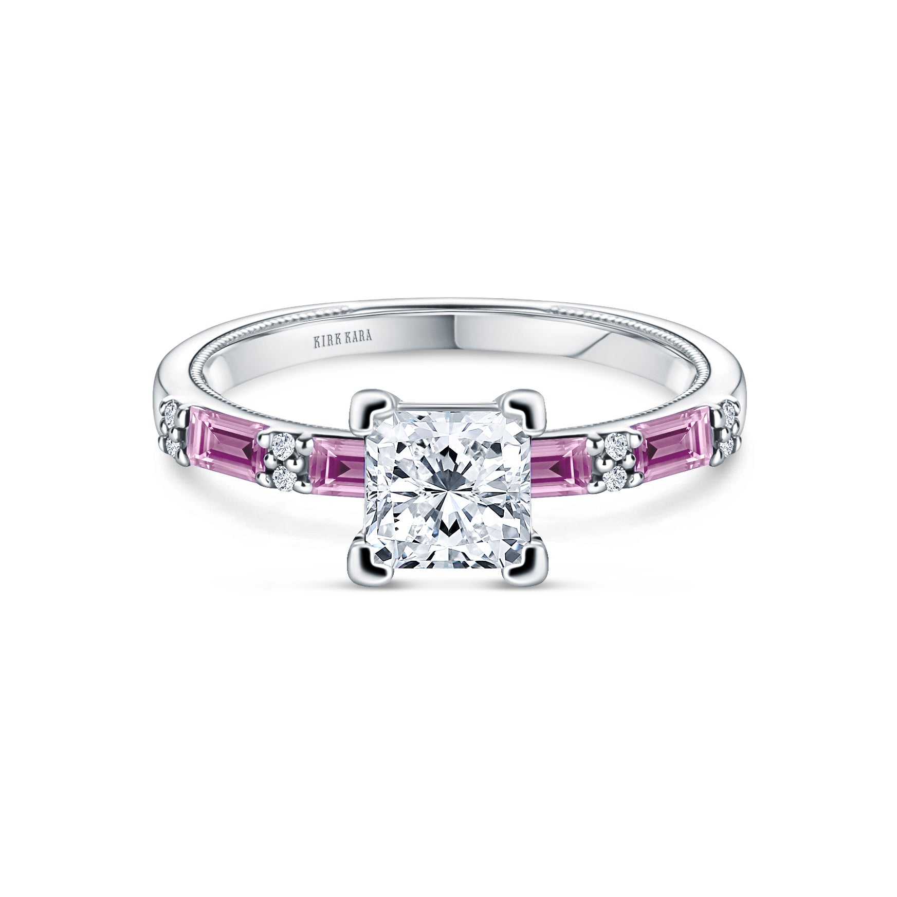Pink Sapphire Baguette Diamond Engagement Ring