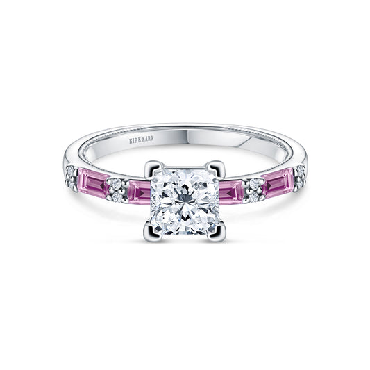 Pink Sapphire Baguette Diamond Engagement Ring