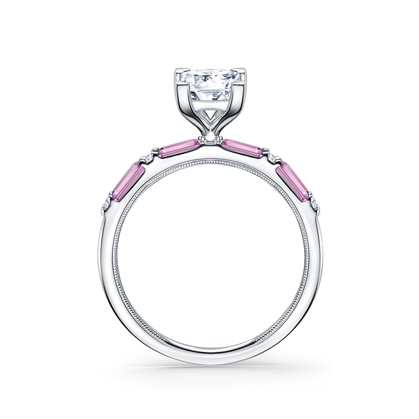 Pink Sapphire Baguette Diamond Engagement Ring