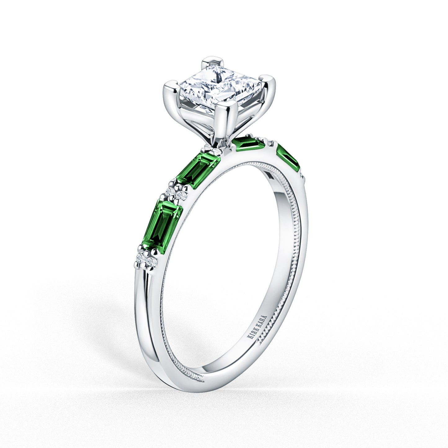 Tsavorite Baguette Diamond Engagement Ring