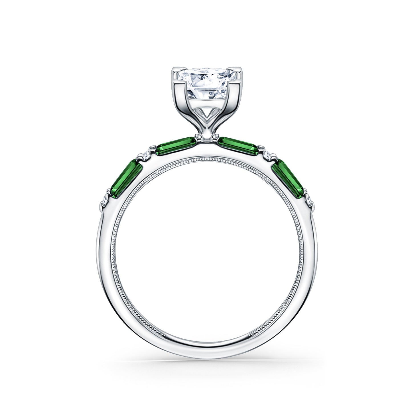 Tsavorite Baguette Diamond Engagement Ring