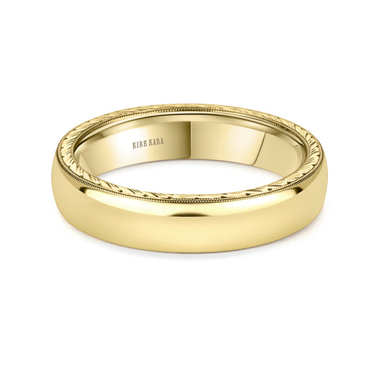 Yellow Wheat Engraved Milgrain Wedding Band, 5mm